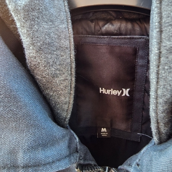 HURLEY hooded canvas jacket grey mens size M - Picture 2 of 6